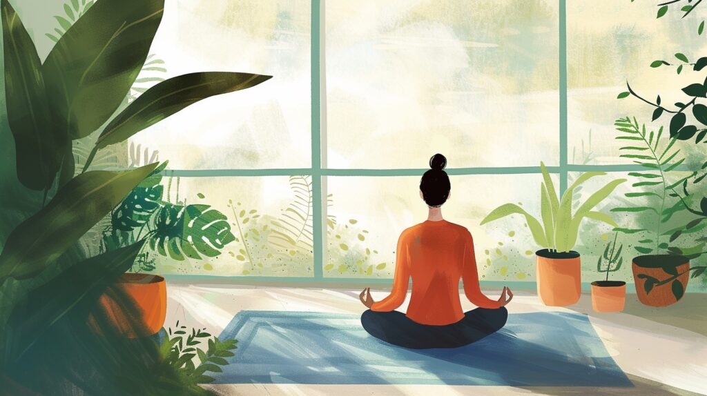 A woman relieving anxiety with guided meditation